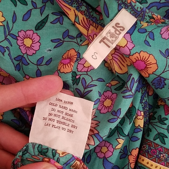 Spell designs folk town blouse turquoise S unicorn - Picture 7 of 8
